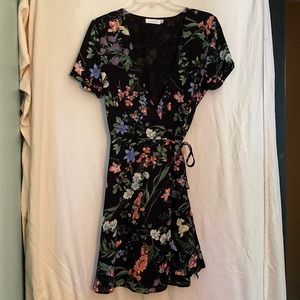Black Floral Spring Summer Wrap Dress